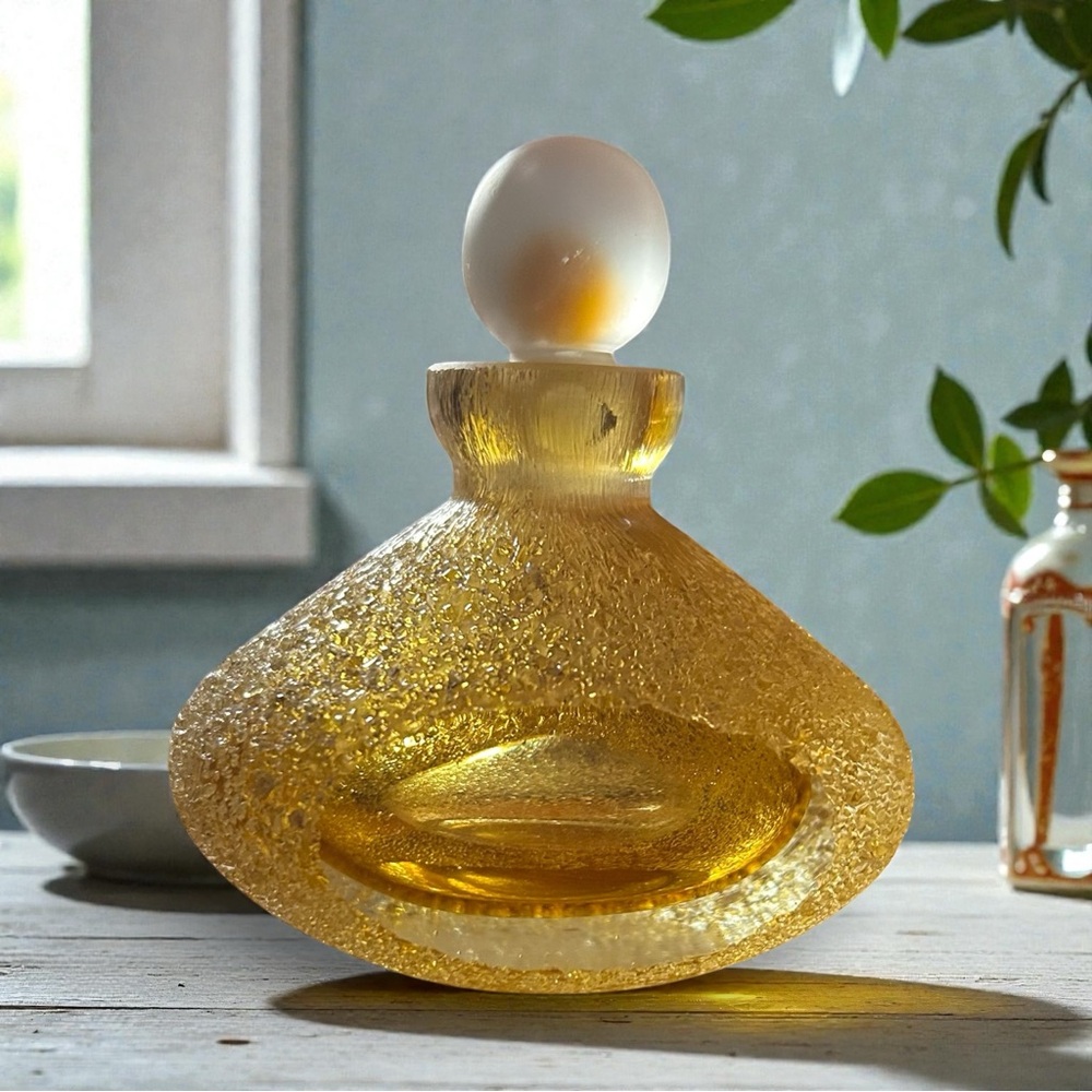 Vintage Czech Art Glass Golden Crystal & Amber Empty Perfume Bottle Murano Style